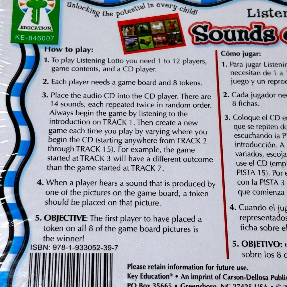 Listening Lotto Game Kids Multicolor Sounds on the Farm KE-846007 Key Education